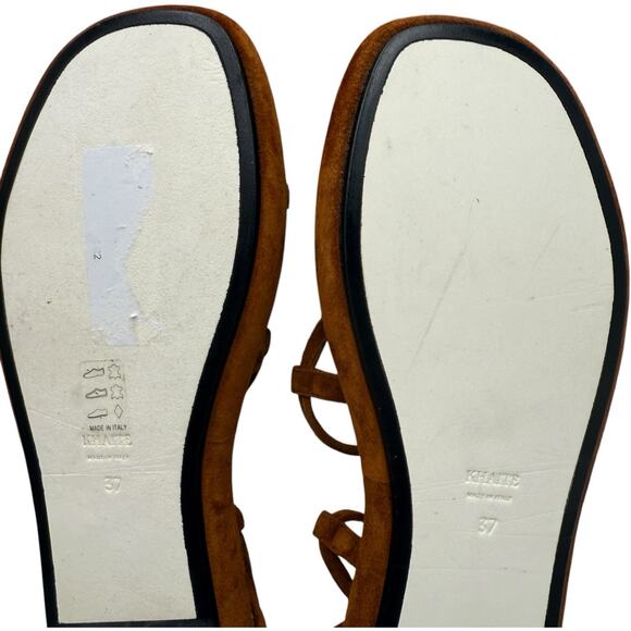 KHAITE Alba Brown Suede Leather Trimmed Strappy Tie Up Ankle Sandals Size 37 - Picture 13 of 15